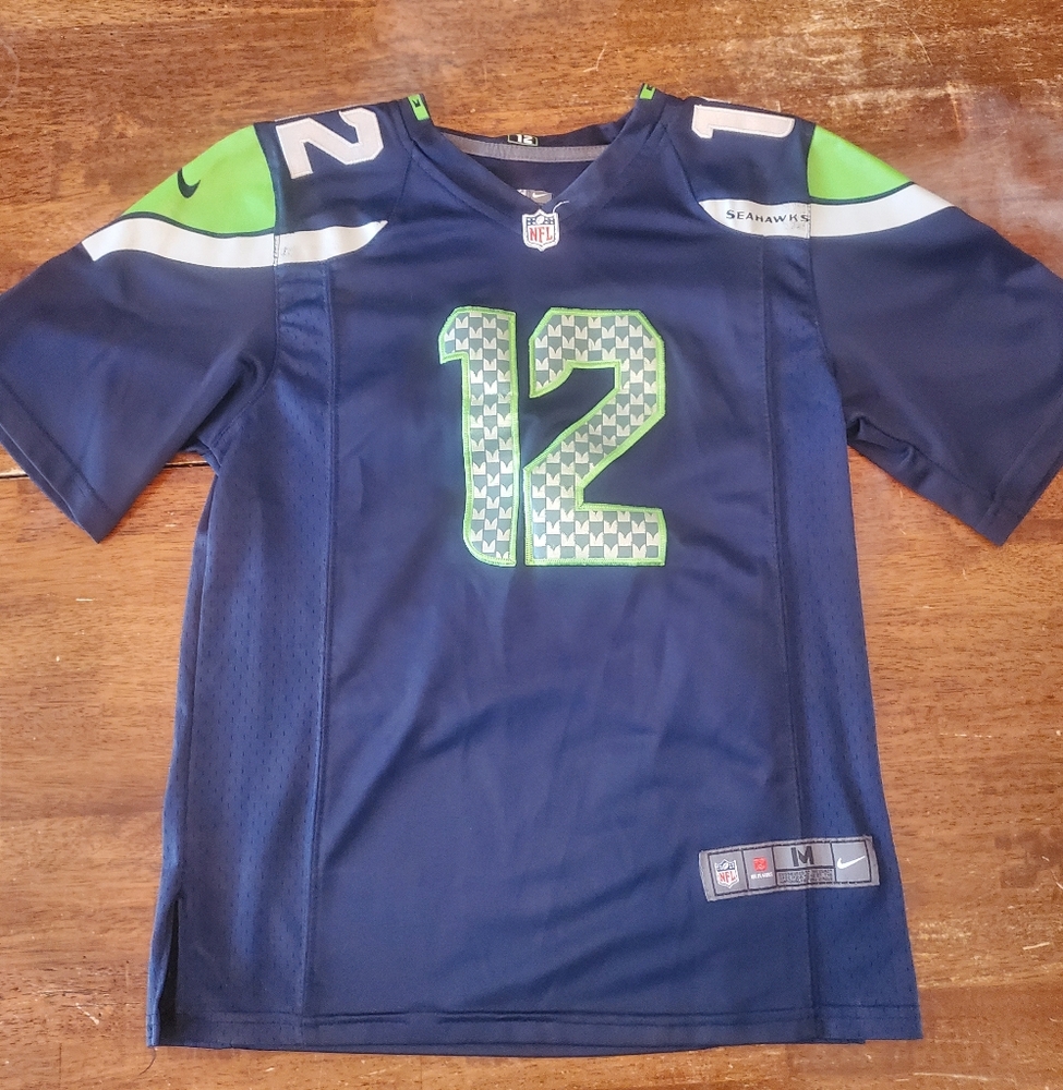 Seahawks 12th Man Navy Blue and Green Number 12 Jersey